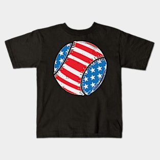 Baseball American Flag 4th Of July Kids T-Shirt